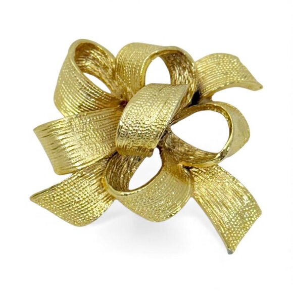 Vintage Ribbon Bow Brooch/Pin Gold Tone Circa 1980s Signed - Picture 3 of 6